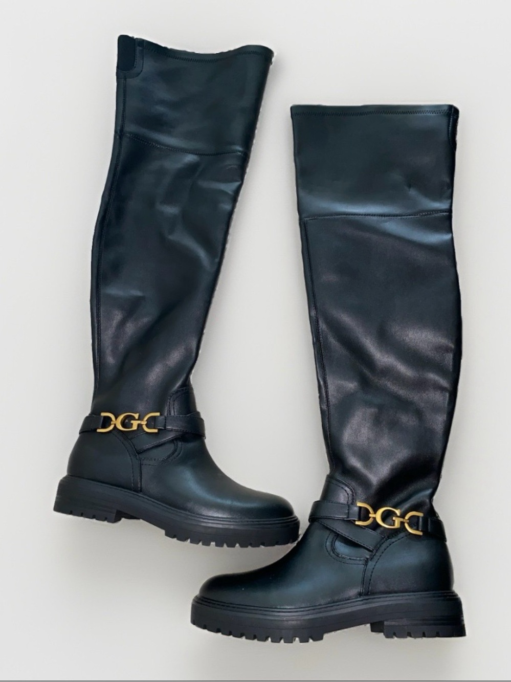 Guess Black Over-the-Knee Leather Boots with Gold Hardware 8.5 Riding Boots